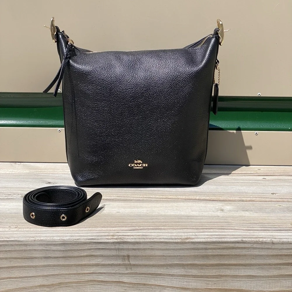 Coach Val Duffle C2818 Black Pebble Leather Shoulder Crossbody Bag